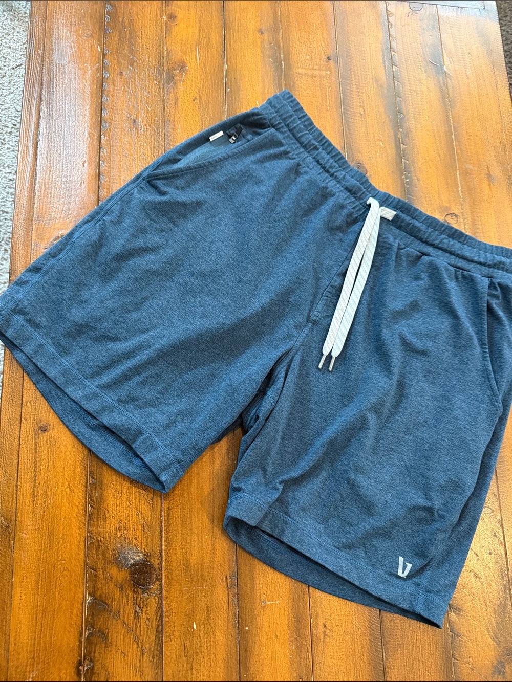 Vuori Men's Heather Navy Athletic Drawstring Shorts